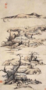 中国 Painting - Bada Shanren 風景 Ni zan スタイルの繁体字中国語